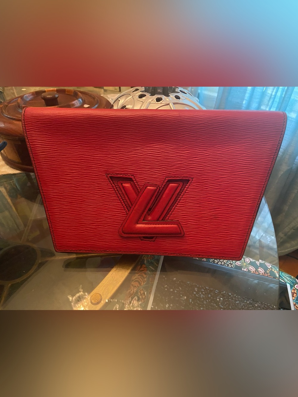 Vintage Red Saffiano Leather Triangle Clutch